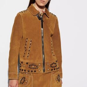 Coach Suede Beaded/Studded Jacket - Size 2 (Brown Suede)